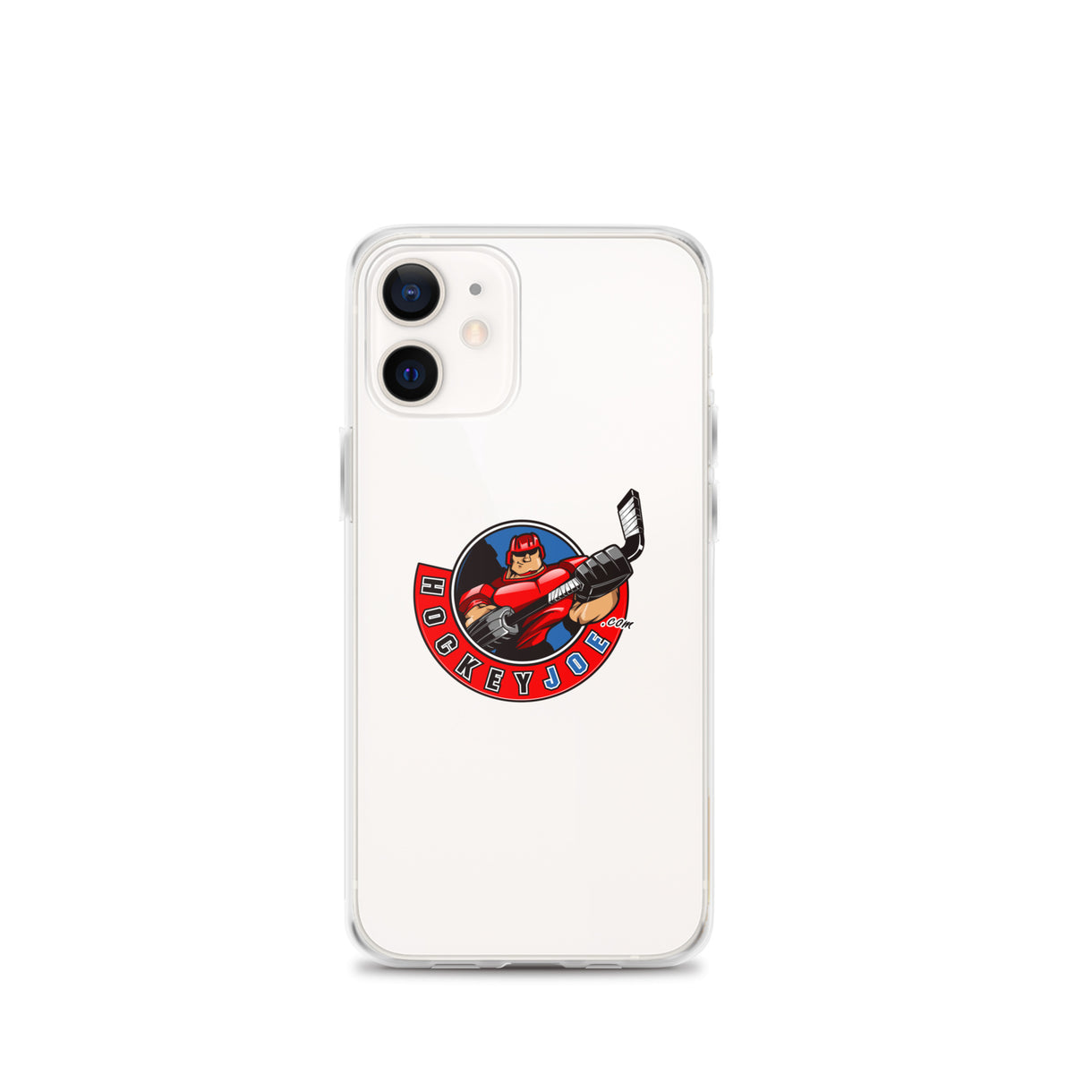 Hockey Joe clear case for iPhone 12 mini — original logo shown on phone; phone not included