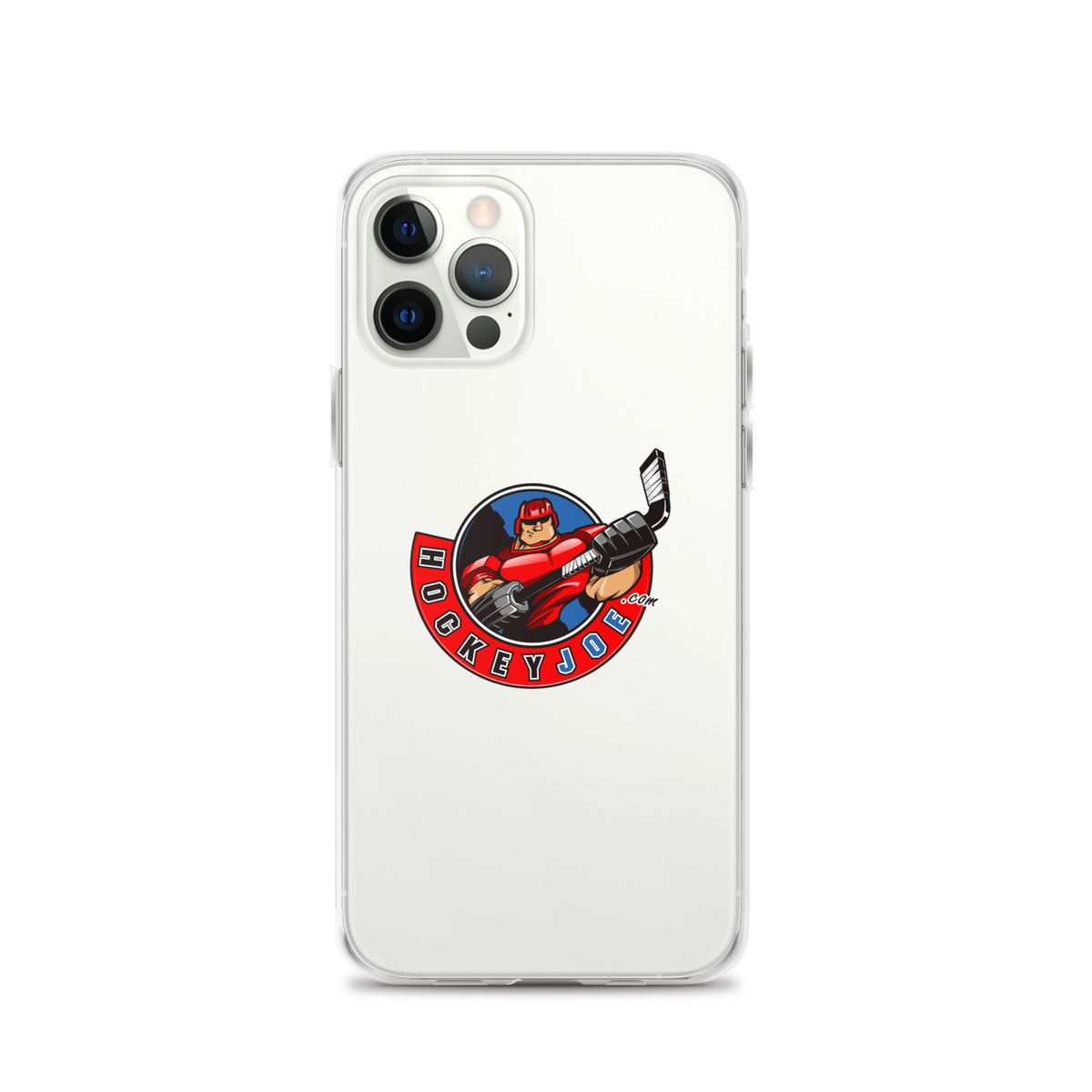 Hockey Joe clear case for iPhone 12 Pro — original logo shown on phone; phone not included
