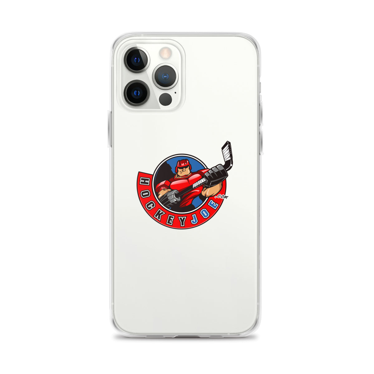 Hockey Joe clear case for iPhone 12 Pro Max — original logo shown on phone; phone not included