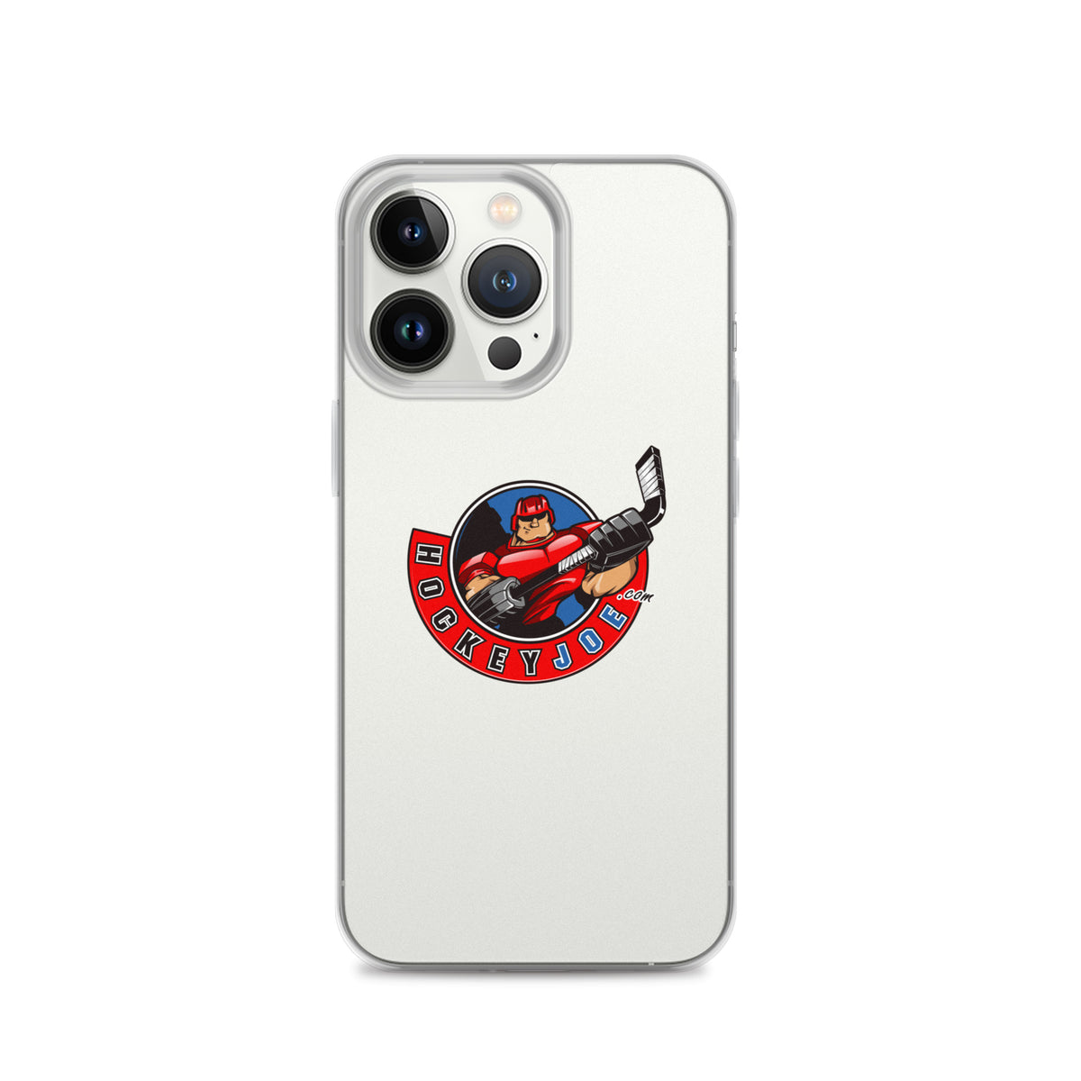 Hockey Joe clear case for iPhone 13 Pro — original logo shown on phone; phone not included