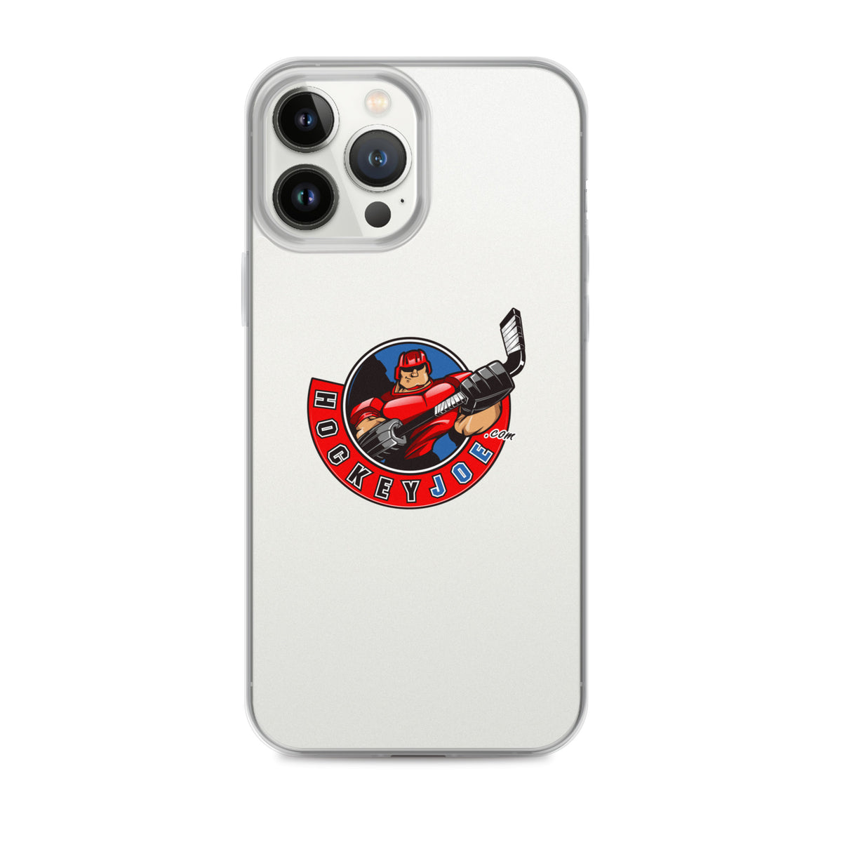 Hockey Joe clear case for iPhone 13 Pro Max — original logo shown on phone; phone not included