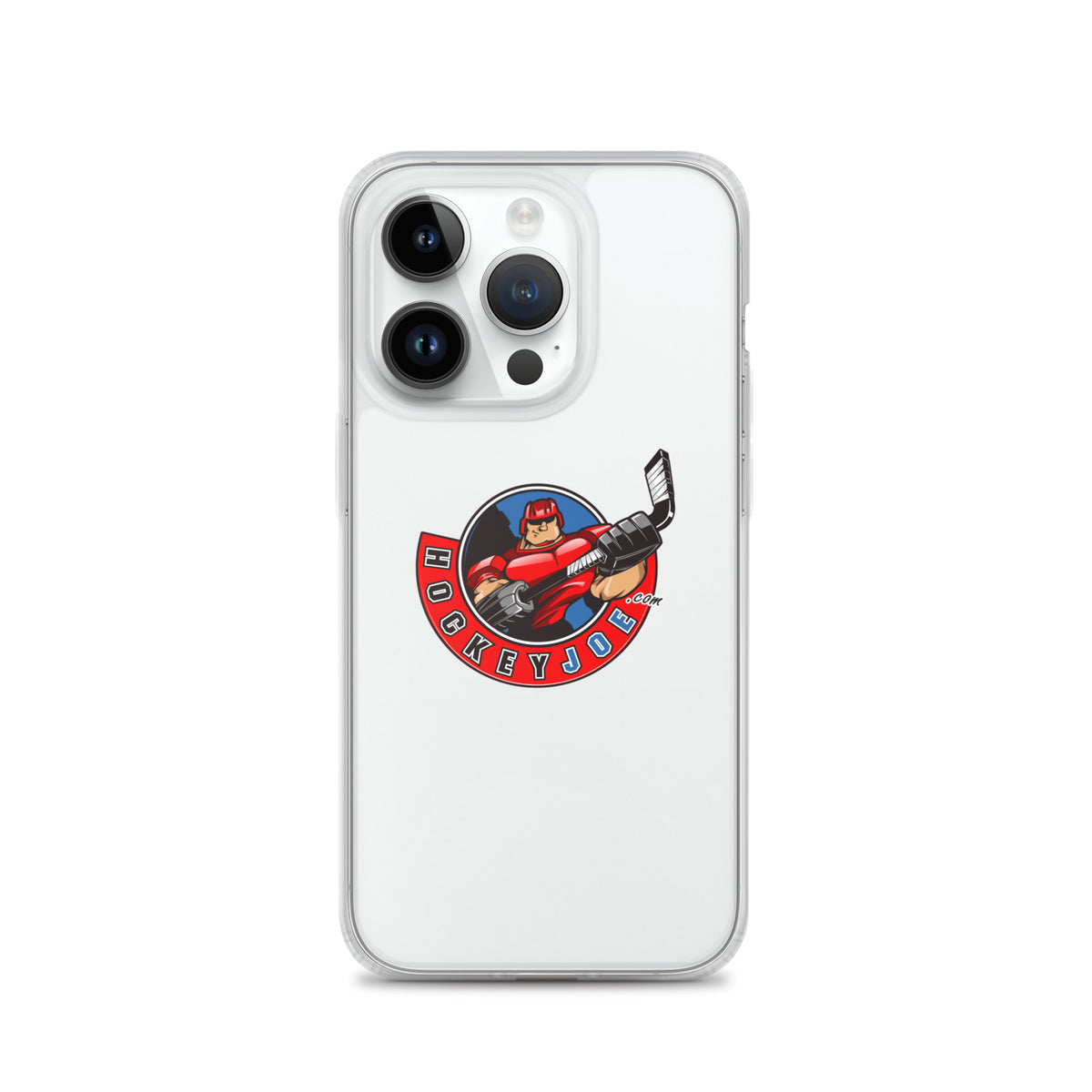 Hockey Joe clear case for iPhone 14 Pro — original logo shown on phone; phone not included