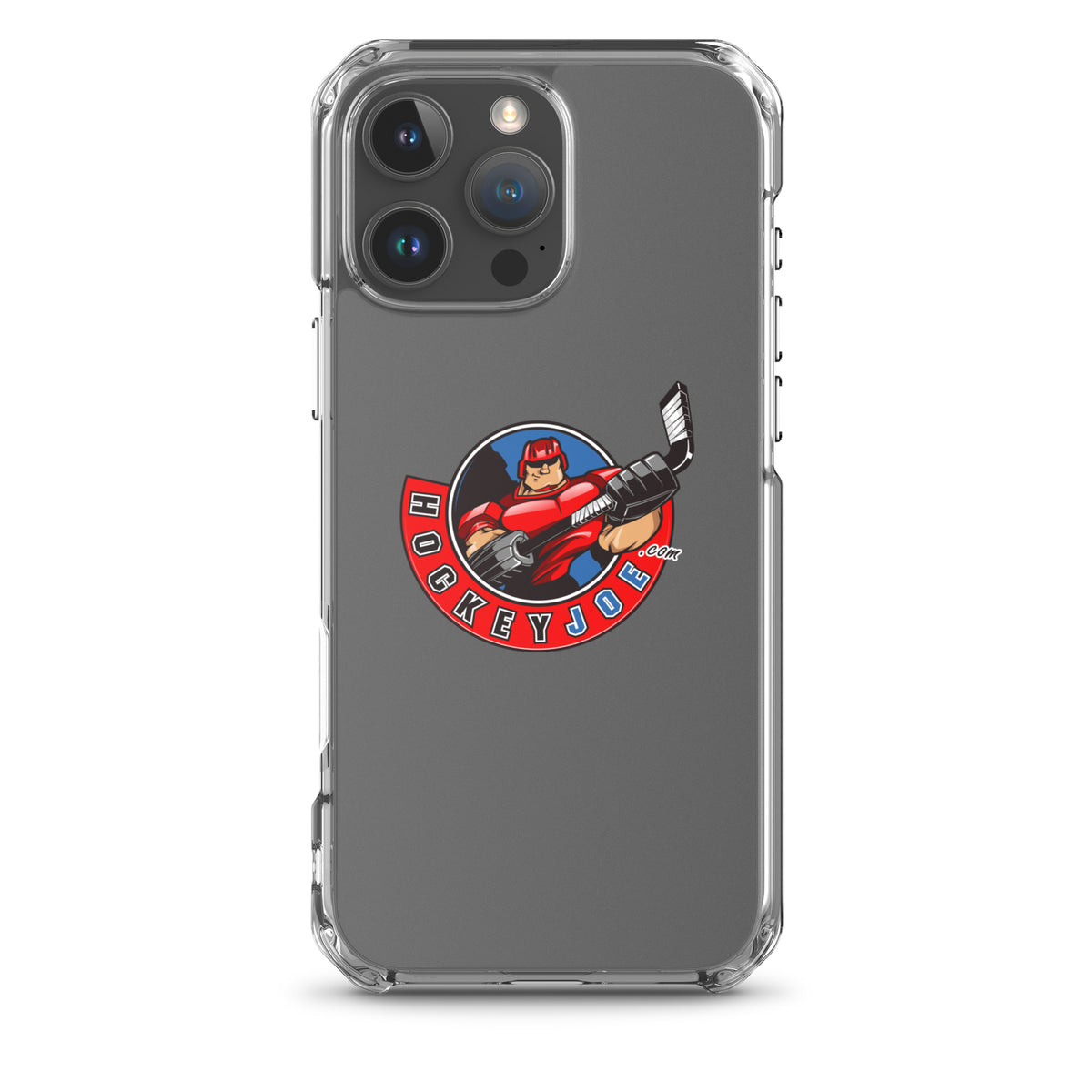 Hockey Joe clear case for iPhone 16 Pro Max — original logo shown on phone; phone not included