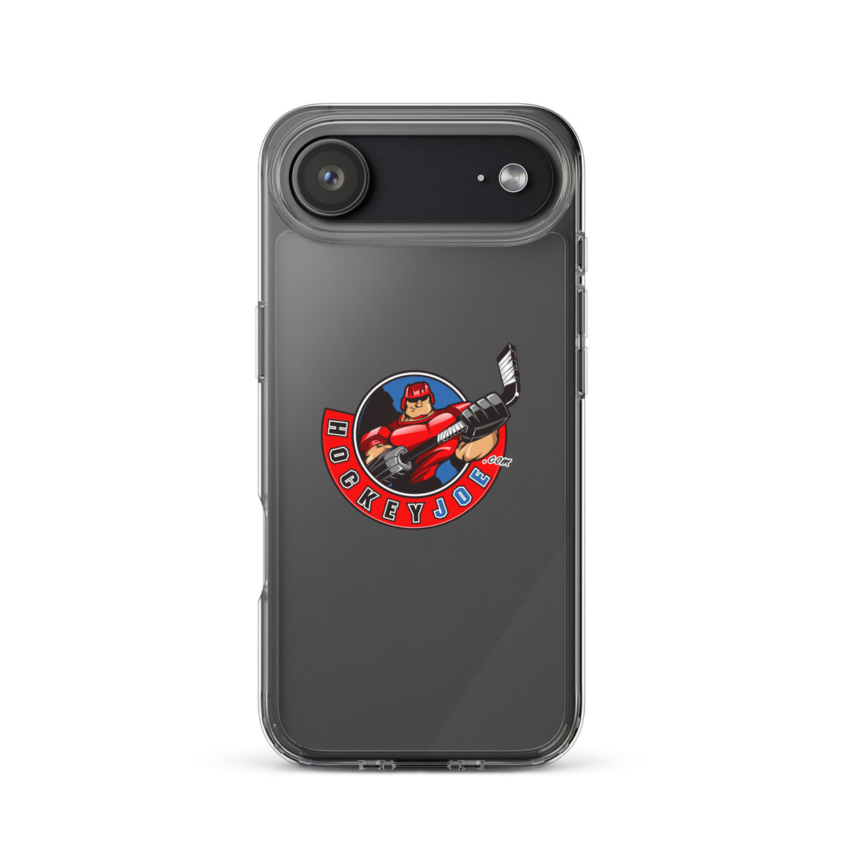 Hockey Joe clear case for iPhone 17 Air — original logo shown on phone; phone not included