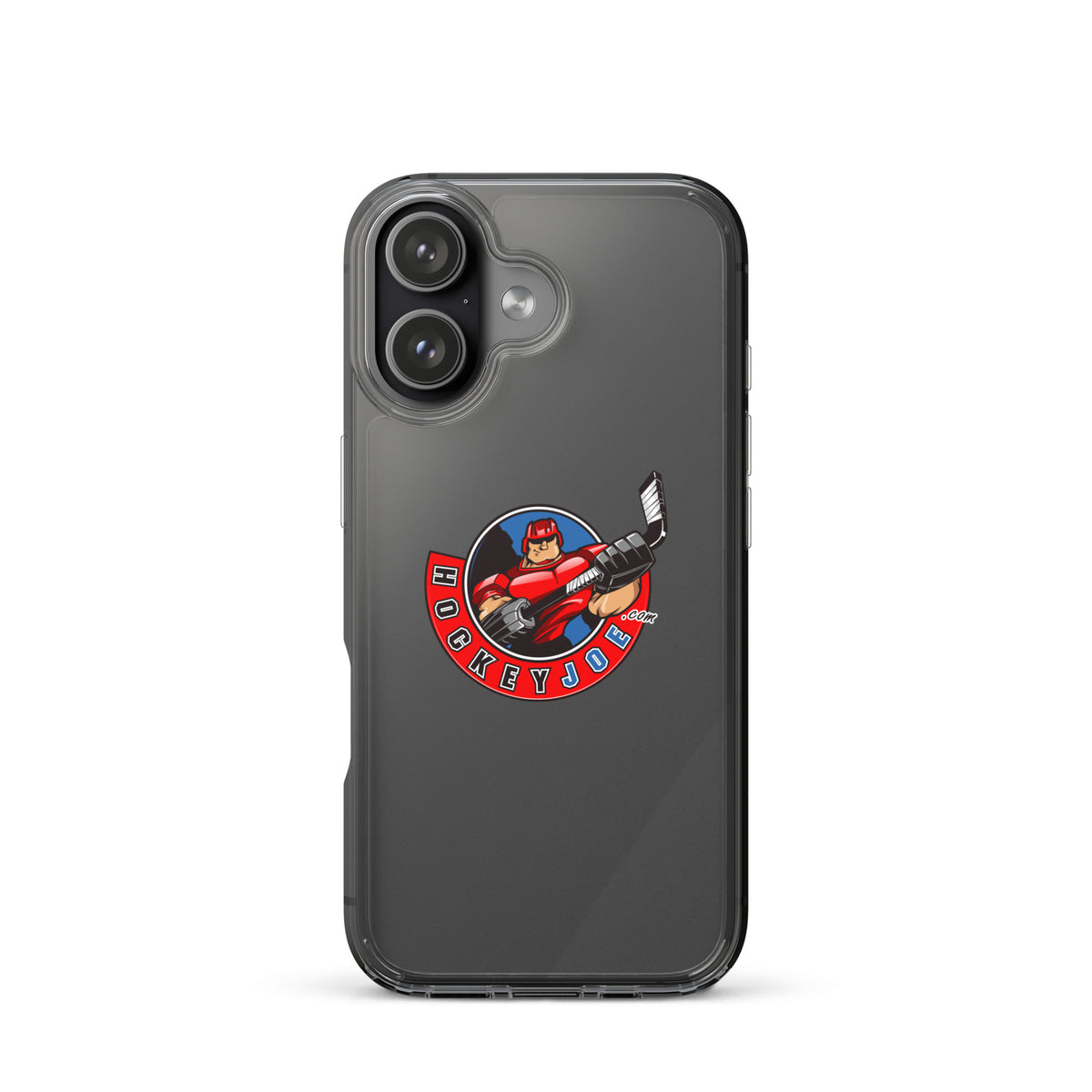 Hockey Joe clear case for iPhone 17 — original logo shown on phone; phone not included