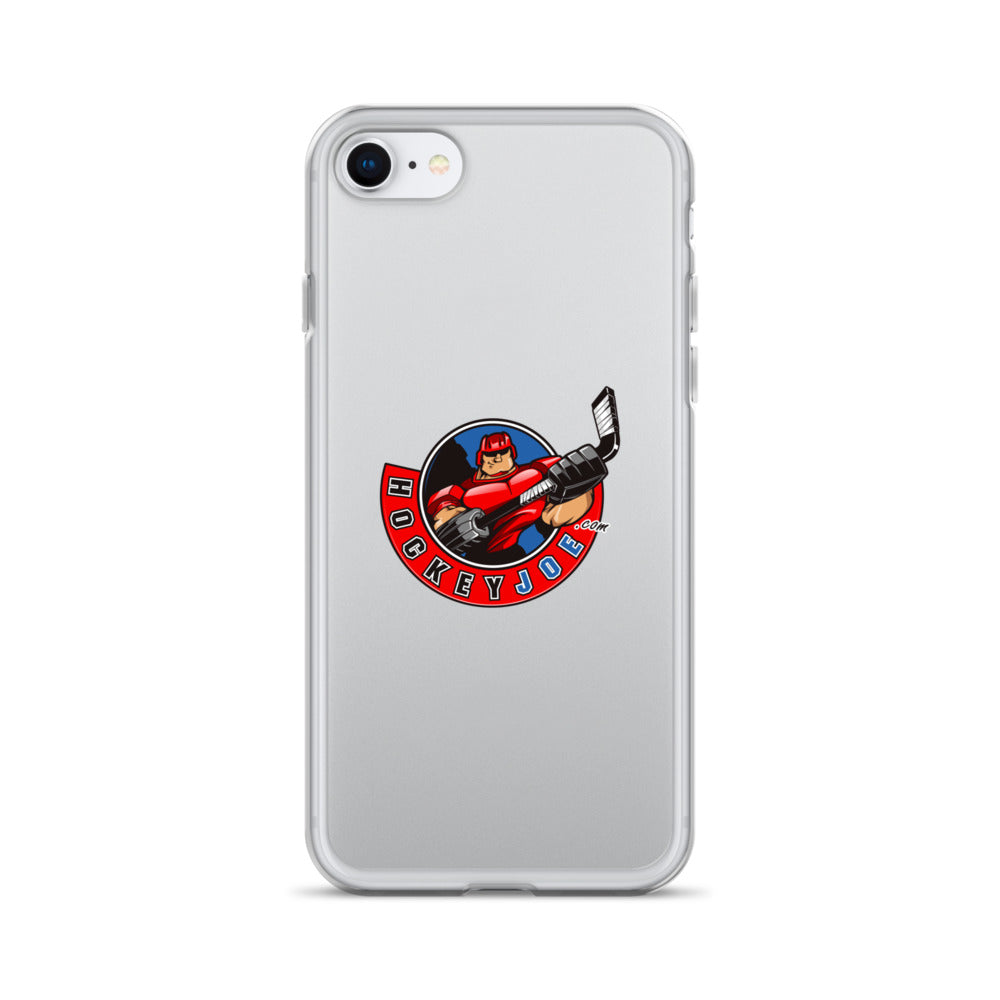 Hockey Joe clear case for iPhone SE — original logo shown on phone; phone not included