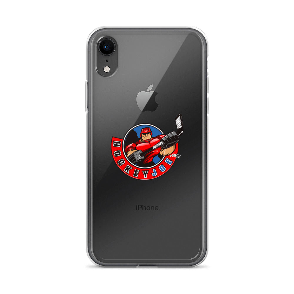 Hockey Joe clear case for iPhone XR — original logo shown on phone; phone not included