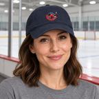 Hockey Joe Classic Cap in Navy — model at a hockey rink, AI lifestyle mockup