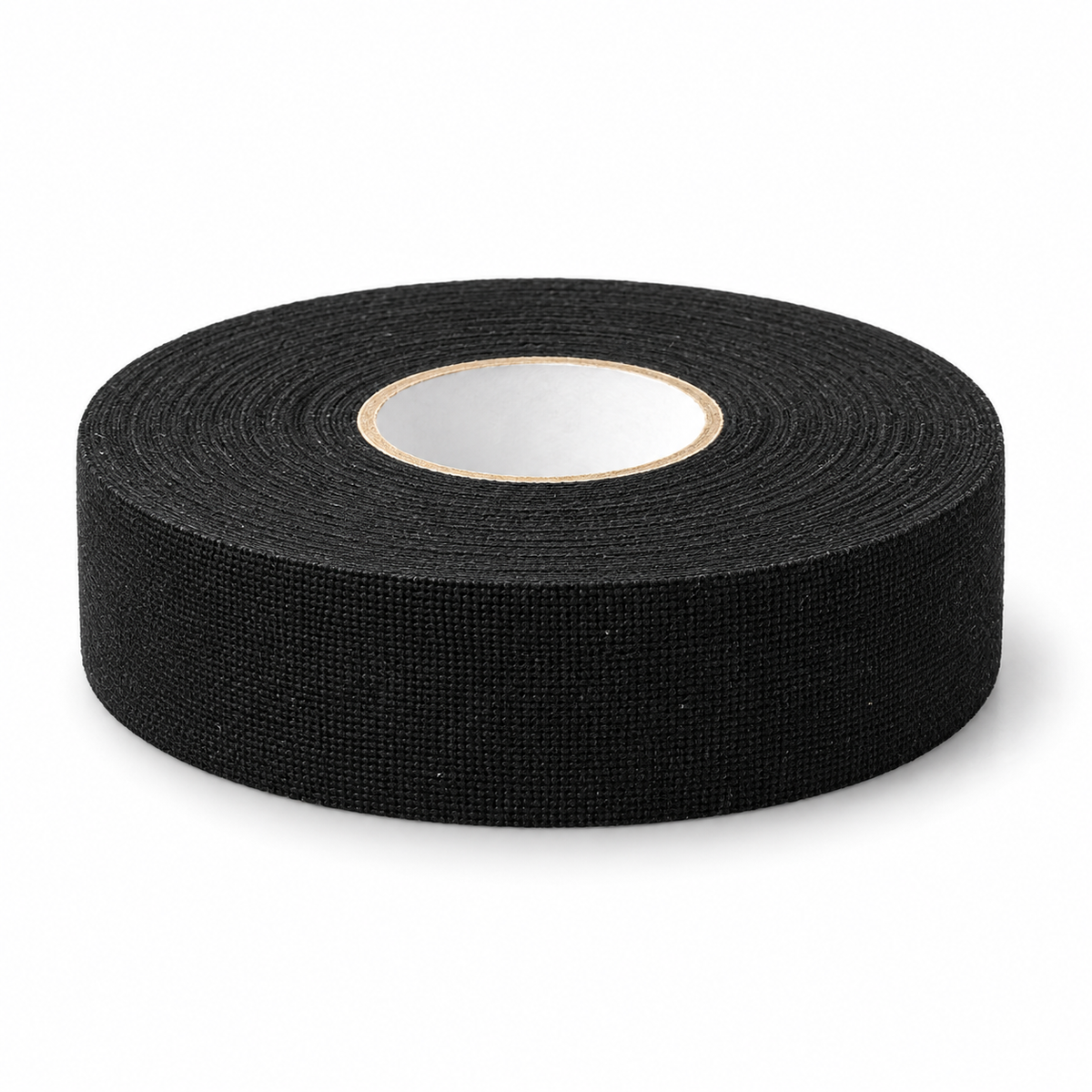 One roll of Hockey Joe premium black cloth hockey tape on white