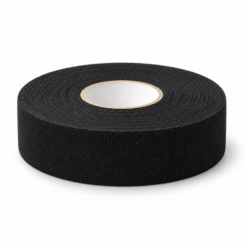 One roll of Hockey Joe premium black cloth hockey tape on white