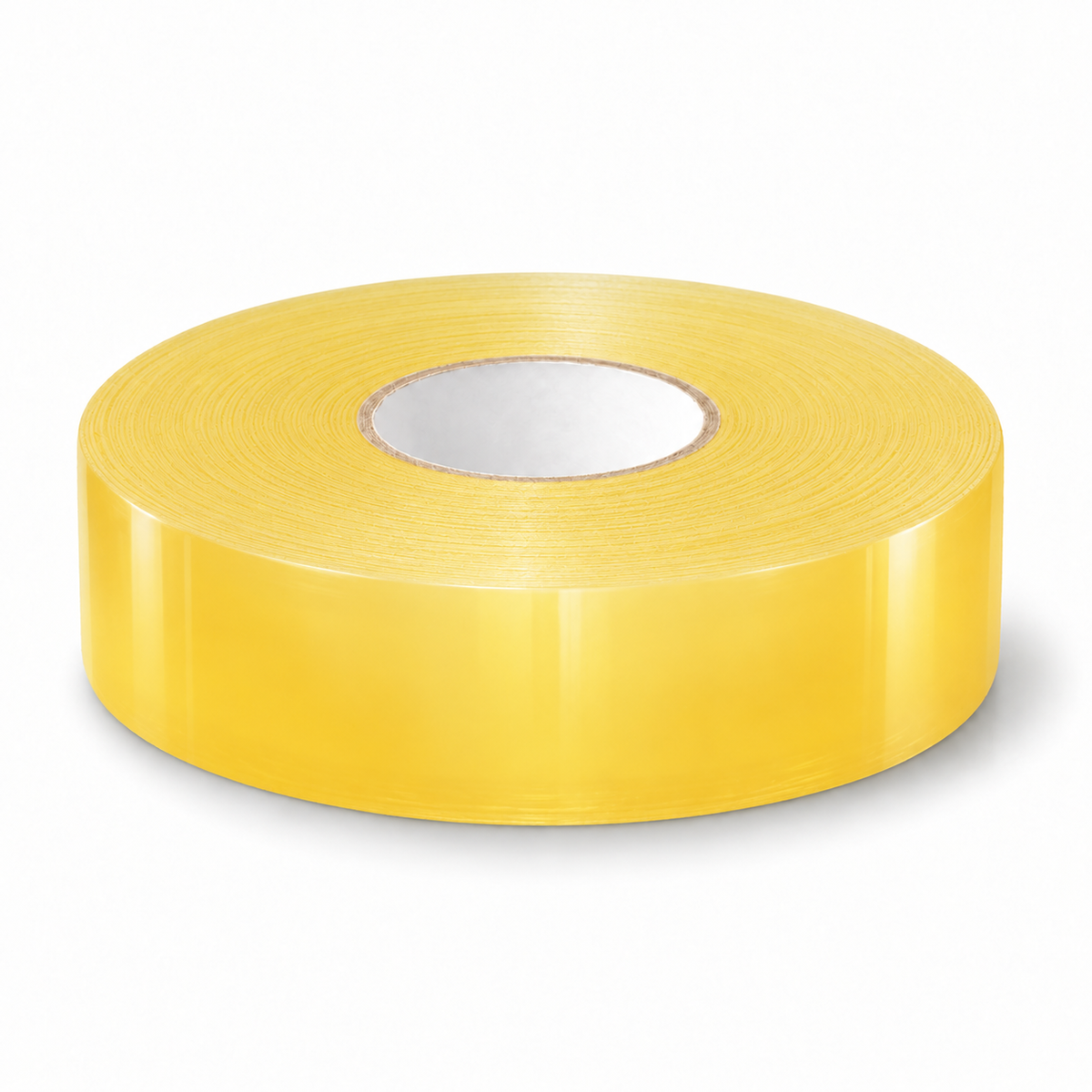 One roll of clear Hockey Joe shin pad tape lying flat on white