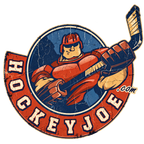 HockeyJoe.com vintage artwork detail — distressed red, blue and cream design