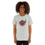 Woman wearing the Hockey Joe Adult Vintage T-Shirt in Athletic Heather