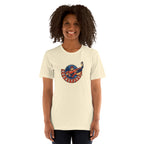 Woman wearing the Hockey Joe Adult Vintage T-Shirt in Natural
